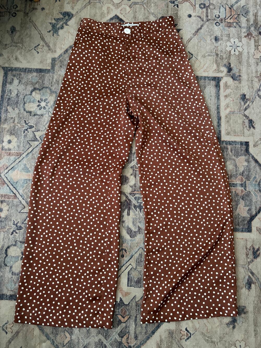 Urban Outfitters Olympia Polka Dot Wide Leg Pants Brown White XS High Rise
